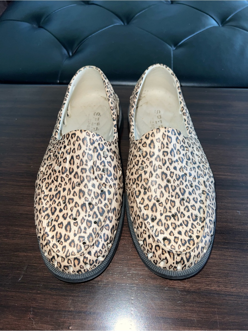 Sperry Leopard-Print Tan and Black Slip-Ons Rubber Shoes/ Water Shoes/ Gardening